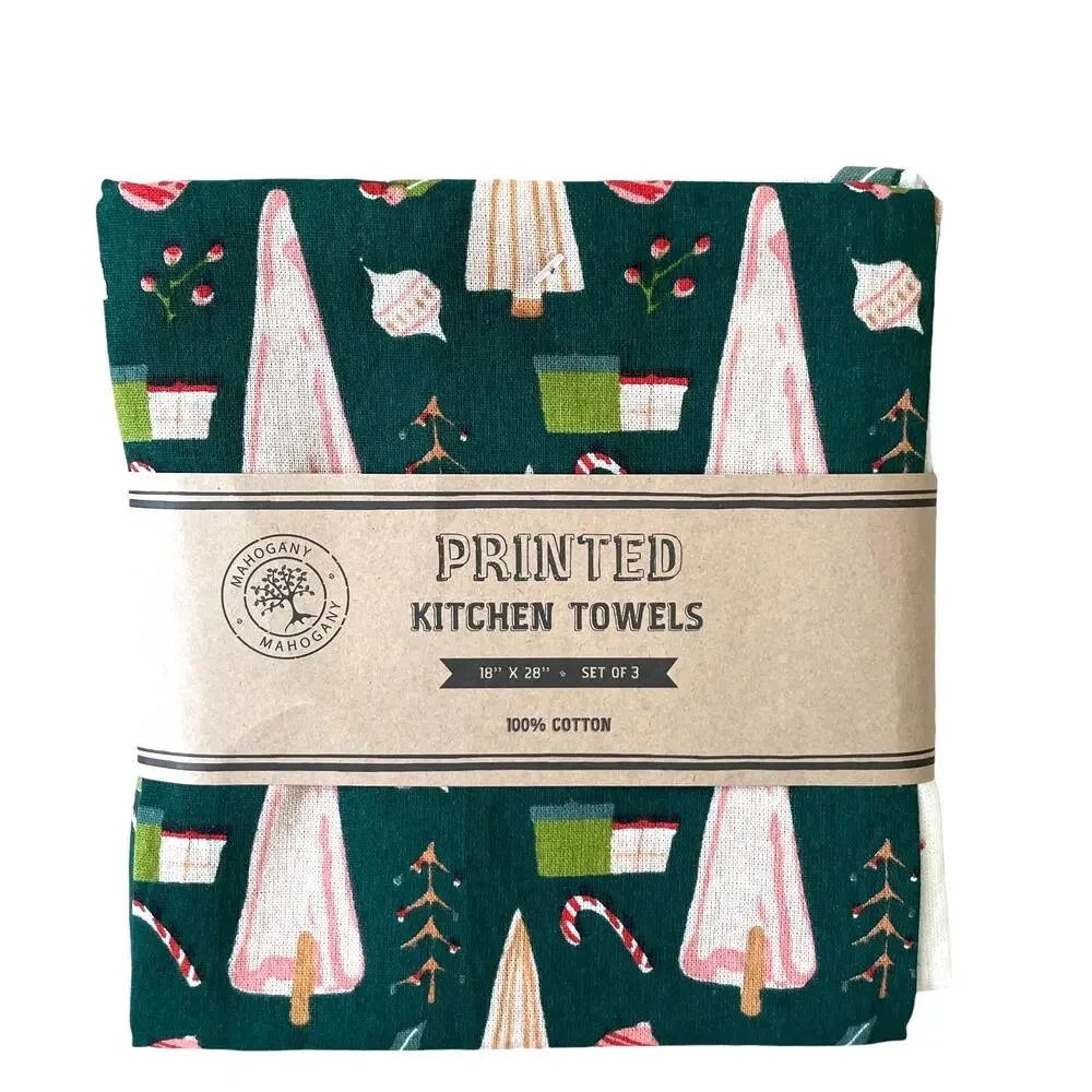 MAHOGANY Set of 3 Christmas Holiday Printed Flour Sack Kitchen Towels New